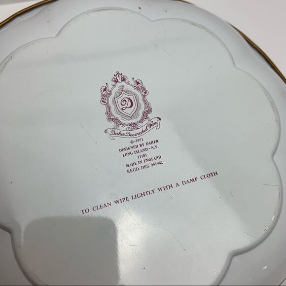 Vintage MCM Daher Orange Floral Circle Tin Plate - Picture 3 of 8